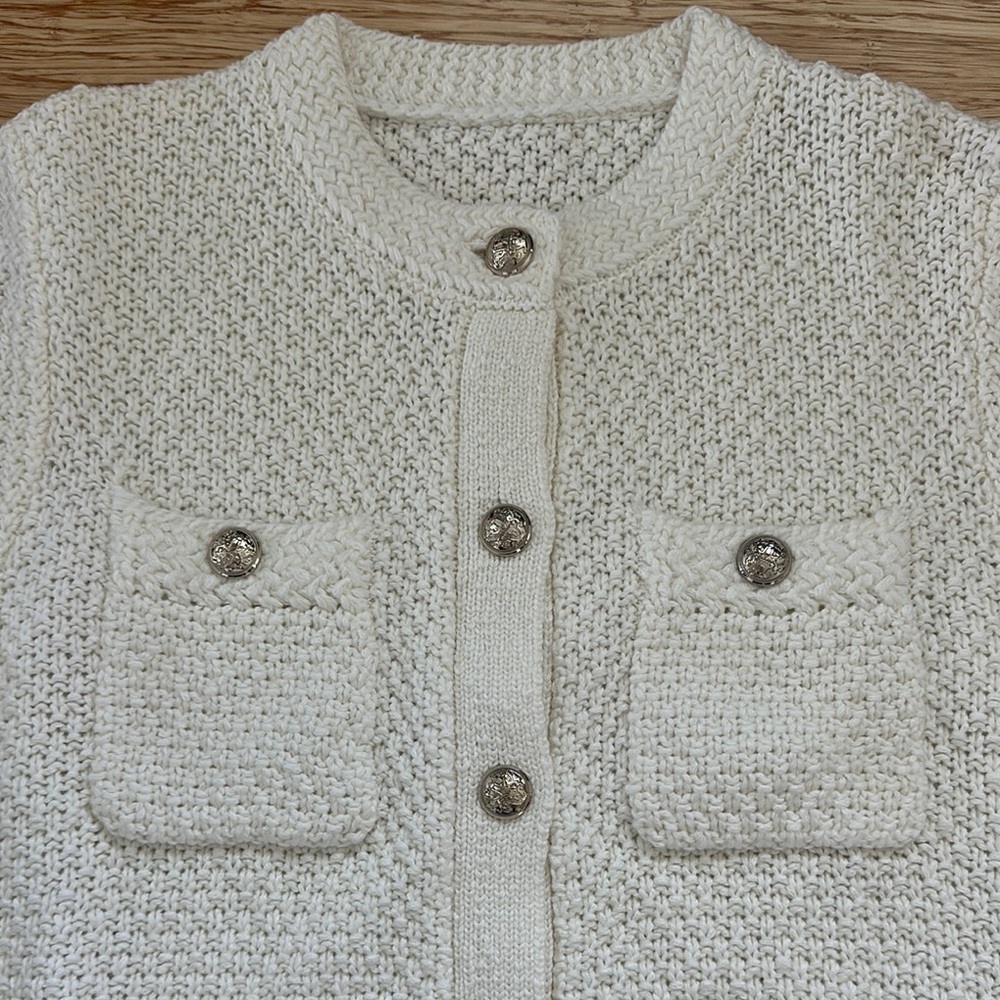 Goelia White Textured Short Sleeve Cardigan, Small - Picture 4 of 6